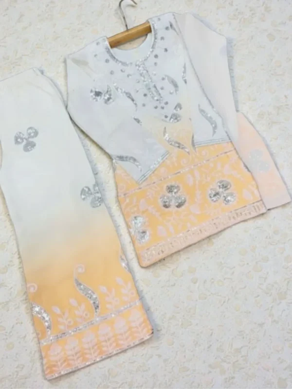 NZ-LR-KPS-LFH OC DN 249-PO-3 Designer Peach and Off White Embroidered Girls Palazzo Set with Dupatta