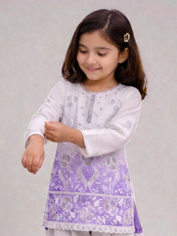 NZ-LR-KPS-LFH OC DN 249-PPW-1 Purple and Off White Embroidered Girls Palazzo Set with Dupatta