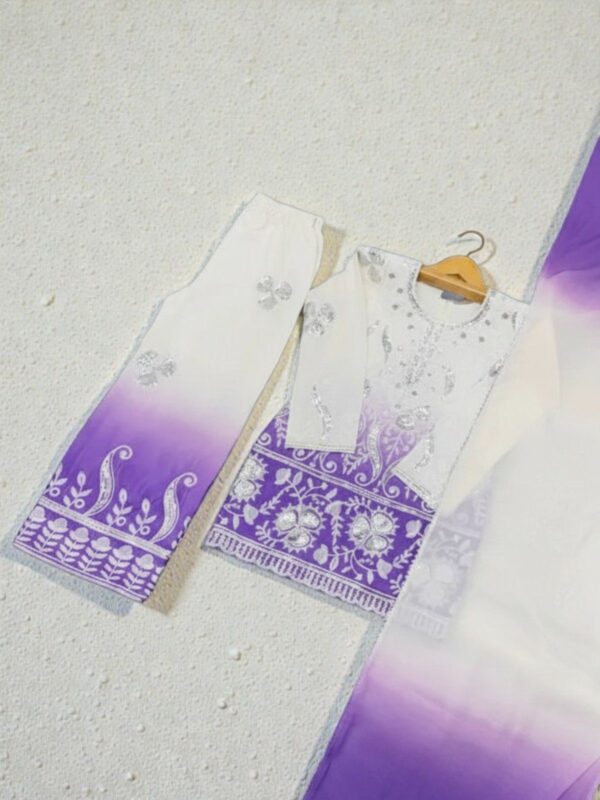 NZ-LR-KPS-LFH OC DN 249-PPW-3 Purple and Off White Embroidered Girls Palazzo Set with Dupatta