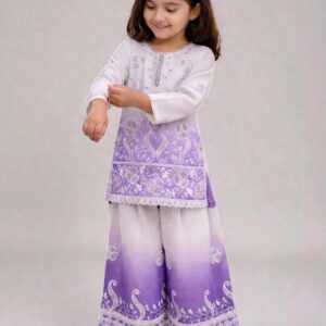 Purple and off white embroidered girls palazzo set with dupatta
