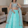 Sky blue lehenga choli set for women embroidery wedding wear