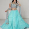 Sky Blue Ruffle Lehenga Choli Set for Women – Elegant 3 Piece Wedding Outfit