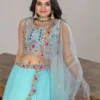 Sky Blue Ruffle Lehenga Choli Set for Women – Elegant 3 Piece Wedding Outfit