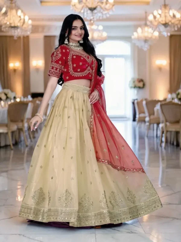 NZ-RO-DLEH-RO14184-2 Red Lehenga Choli Set for Women – 3 Piece Embroidered Wedding Lehenga with Dupatta
