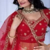 NZ-RO-DLEH-RO14184-3 Red Lehenga Choli Set for Women – 3 Piece Embroidered Wedding Lehenga with Dupatta