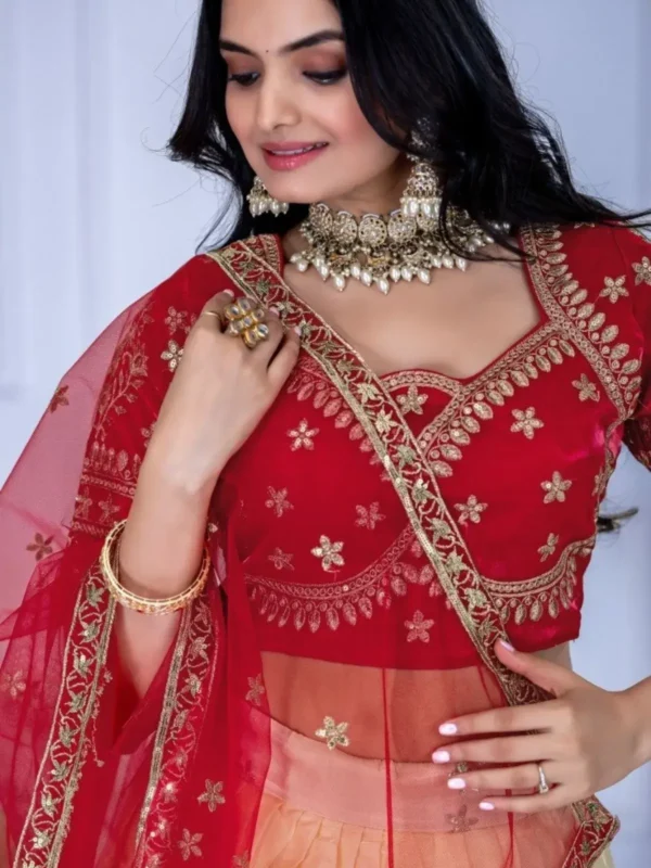 NZ-RO-DLEH-RO14184-3 Red Lehenga Choli Set for Women – 3 Piece Embroidered Wedding Lehenga with Dupatta