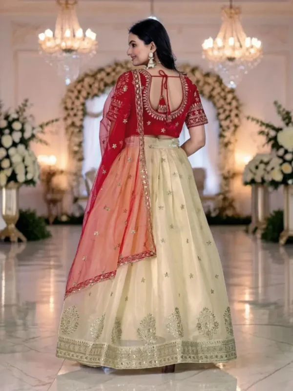 NZ-RO-DLEH-RO14184-4 Red Lehenga Choli Set for Women – 3 Piece Embroidered Wedding Lehenga with Dupatta