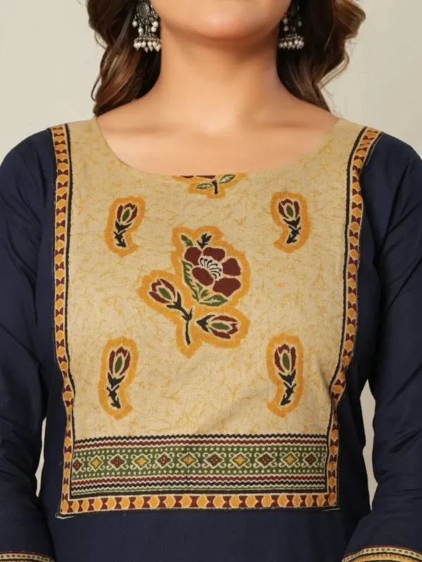 Mustard Cotton Kurti Pant Set with Printed Dupatta
