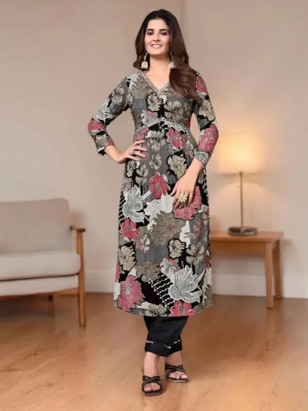 NZ-RO-PKURS-RO13945-5 Floral Printed Kurti Pant Set with Dupatta for Women