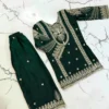 Emerald Green Embroidered Girls Palazzo Set with Dupatta