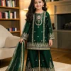 Emerald green embroidered girls palazzo set with dupatta