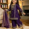 NZ-RO-KPS-RO14753-RP-1 Royal Purple Embroidered Girls Palazzo Set with Dupatta