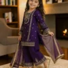 NZ-RO-KPS-RO14753-RP-2 Royal Purple Embroidered Girls Palazzo Set with Dupatta