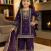 NZ-RO-KPS-RO14753-RP-3 Royal Purple Embroidered Girls Palazzo Set with Dupatta