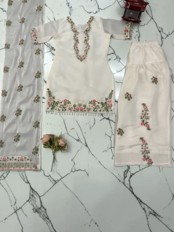 Off White Embroidered Farshi Palazzo Suit Set with Dupatta