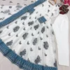 Off White Embroidered Georgette Gown Suit Set with Blue Organza Dupatta
