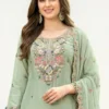 NZ-RO-PSAR-RO15645-MG-2 Mint green embroidered Chanderi sharara suit set with dupatta neck design look