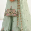 NZ-RO-PSAR-RO15645-MG-3 Mint green embroidered Chanderi sharara suit set with dupatta bottom design look