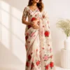 Floral Printed Tebby Silk Saree with Katdana Handwork