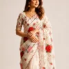 Floral Printed Tebby Silk Saree with Katdana Handwork