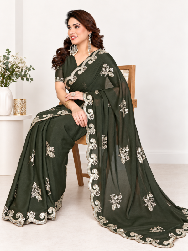 Star Georgette Silk Saree with sequin embroidery work and matching blouse - RO19246