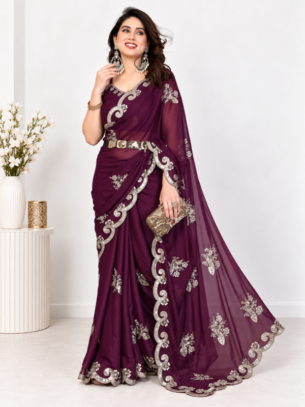 Star Georgette Silk Saree with sequin embroidery work and matching blouse - RO19246