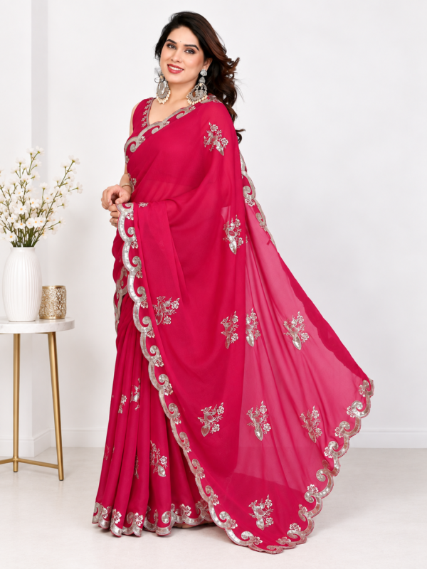 Star Georgette Silk Saree with sequin embroidery work and matching blouse - RO19246