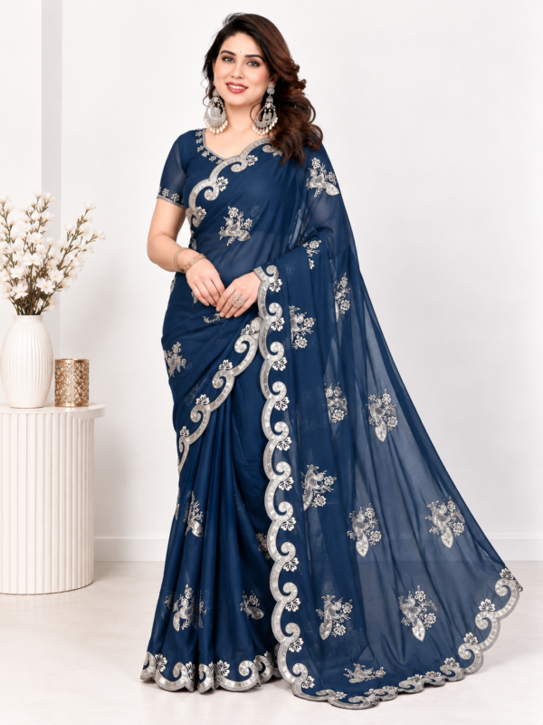 Star Georgette Silk Saree with sequin embroidery work and matching blouse - RO19246