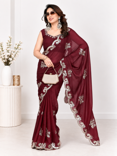 Star Georgette Silk Saree with sequin embroidery work and matching blouse - RO19246